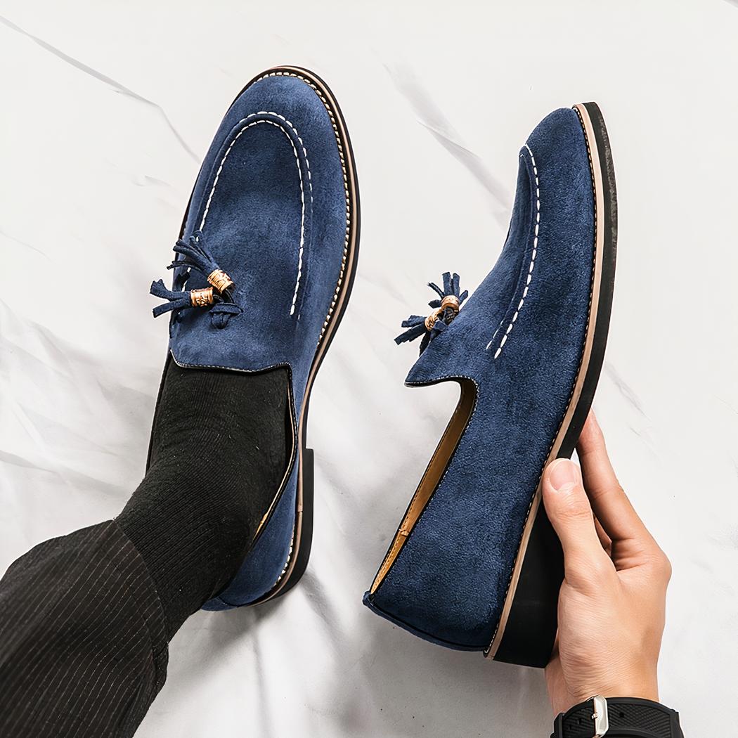 Mocassins italiens bleus effet daim pour homme