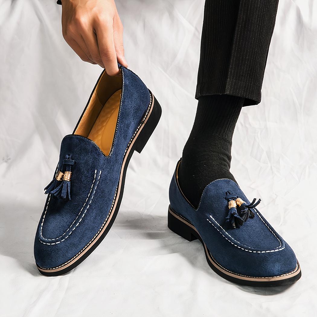 Mocassins italiens bleus effet daim pour homme