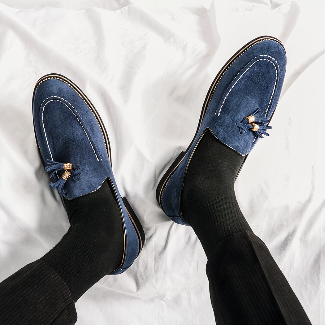 Mocassins italiens bleus effet daim pour homme