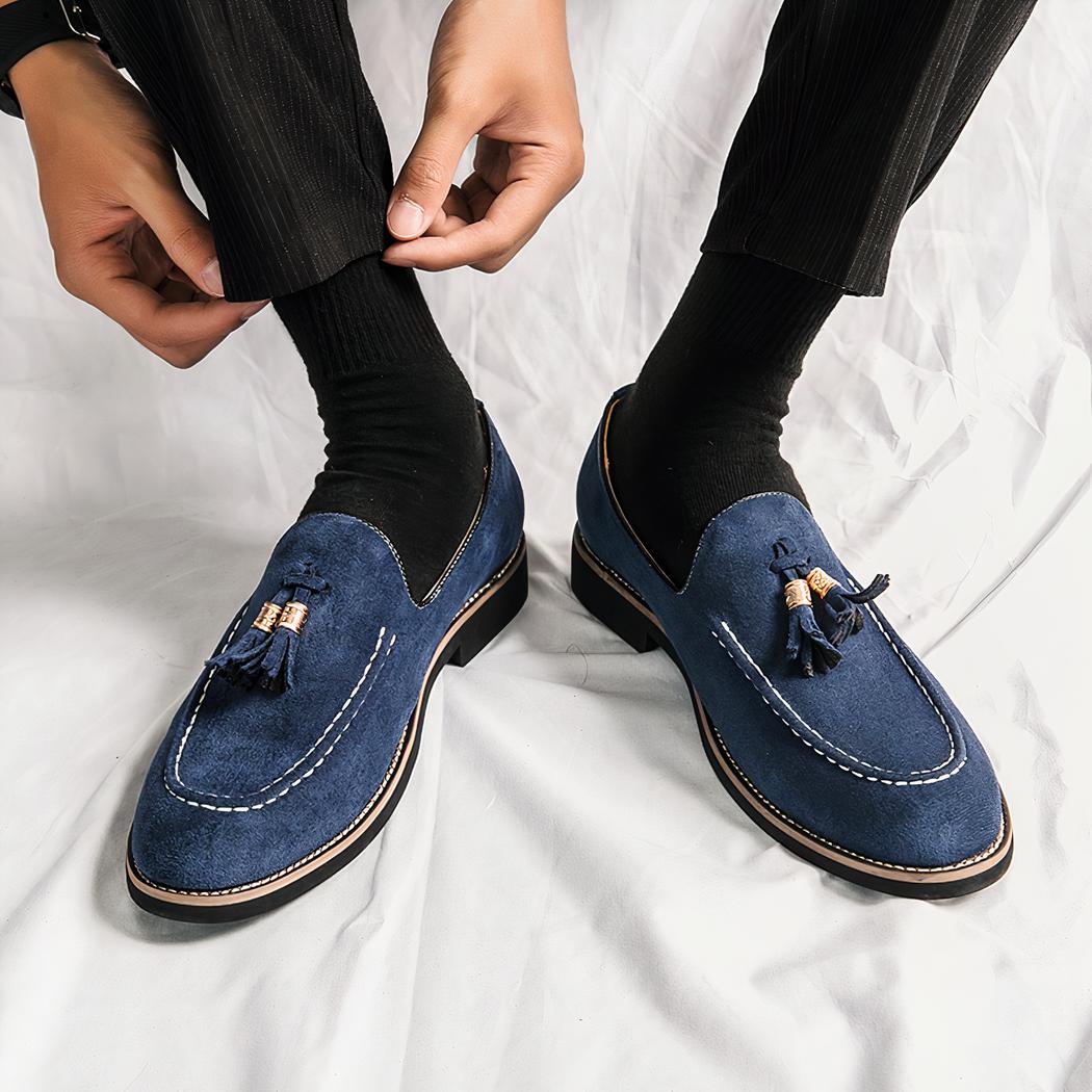 Mocassins italiens bleus effet daim pour homme