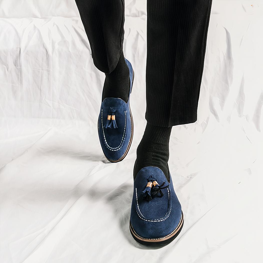 Mocassins italiens bleus effet daim pour homme
