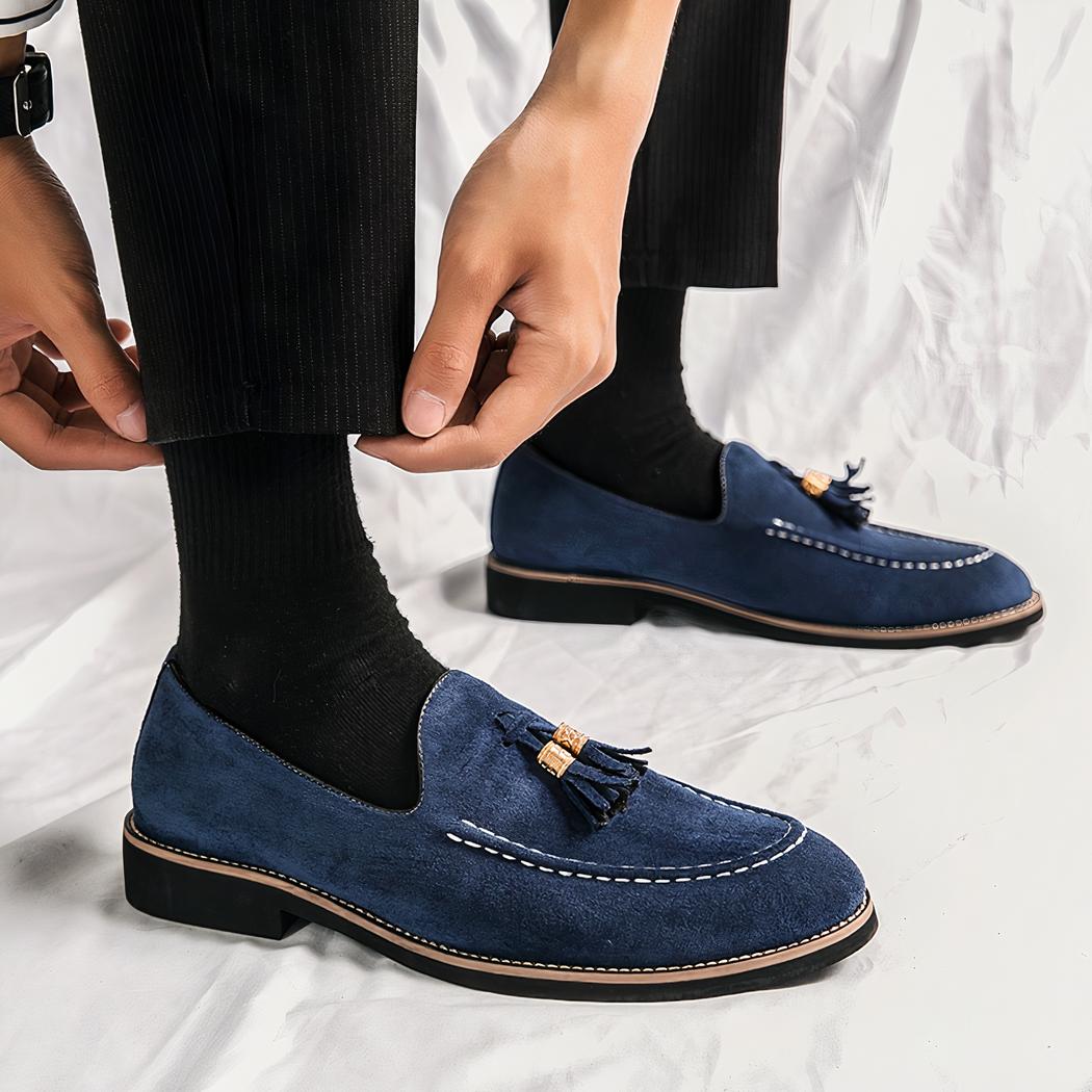 Mocassins italiens bleus effet daim pour homme