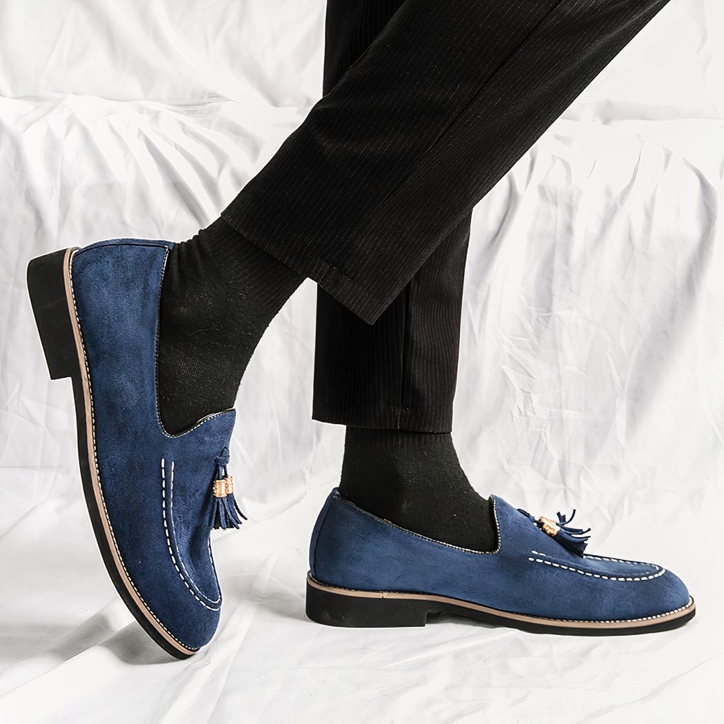 Mocassins italiens bleus effet daim pour homme