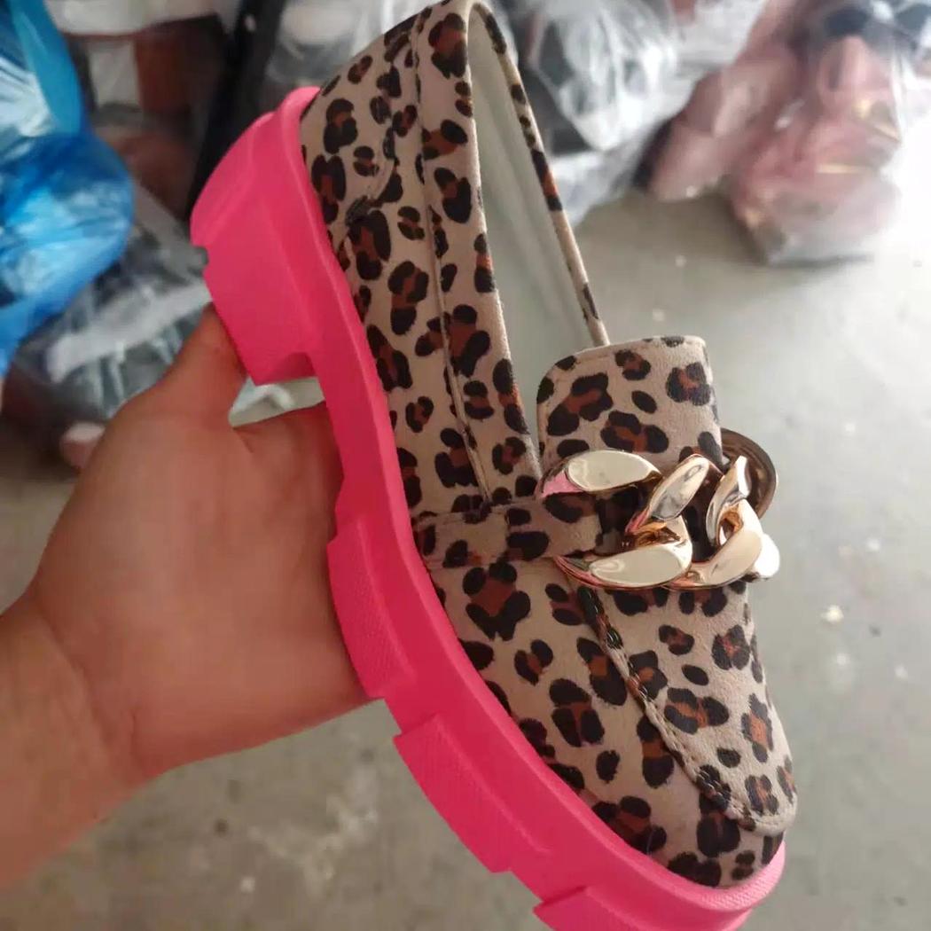 Mocassins léopard tendance avec semelle épaisse rose pour femme