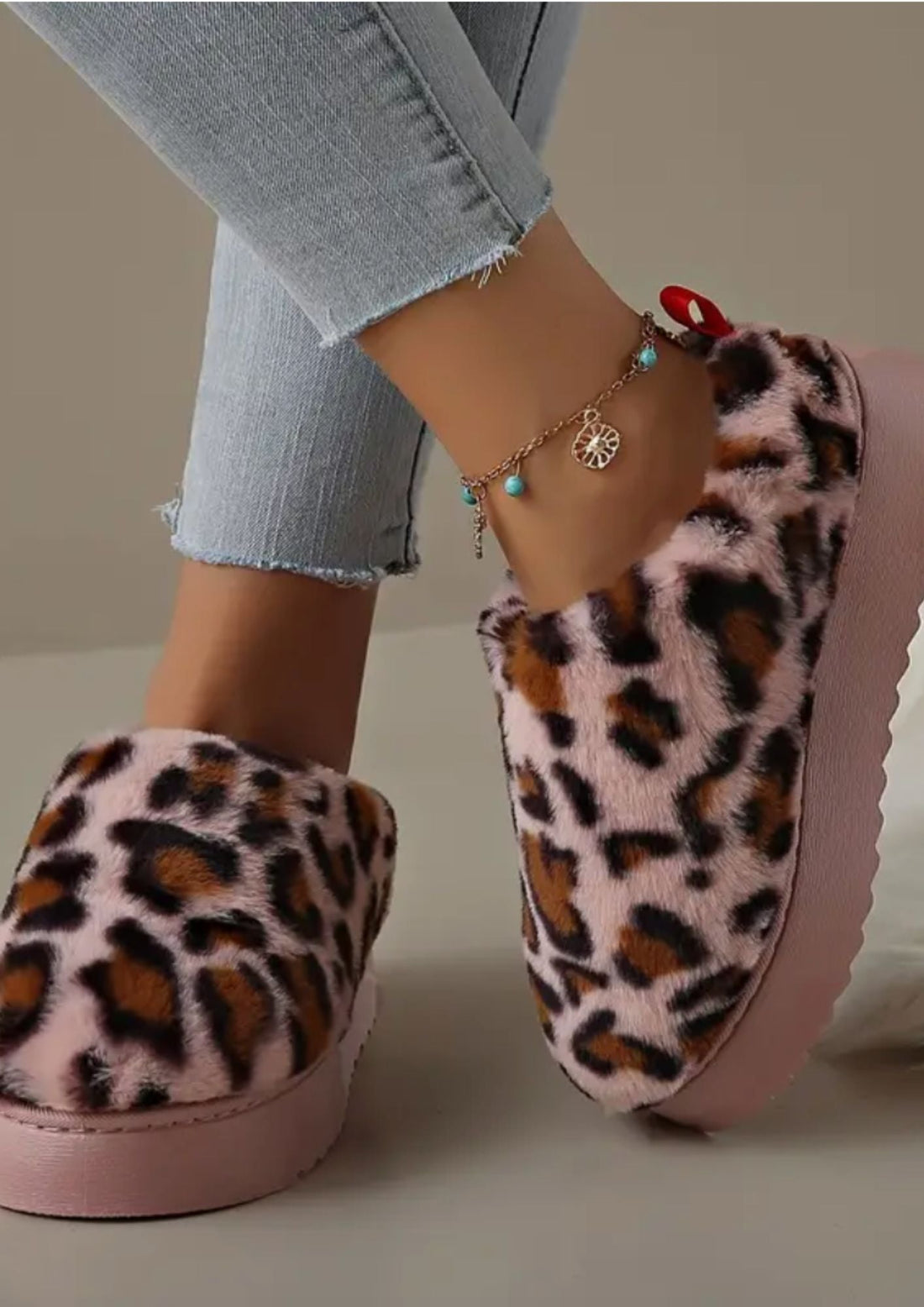 Mocassins Léopard Tendance Avec Semelle Épaisse Rose Pour Femme