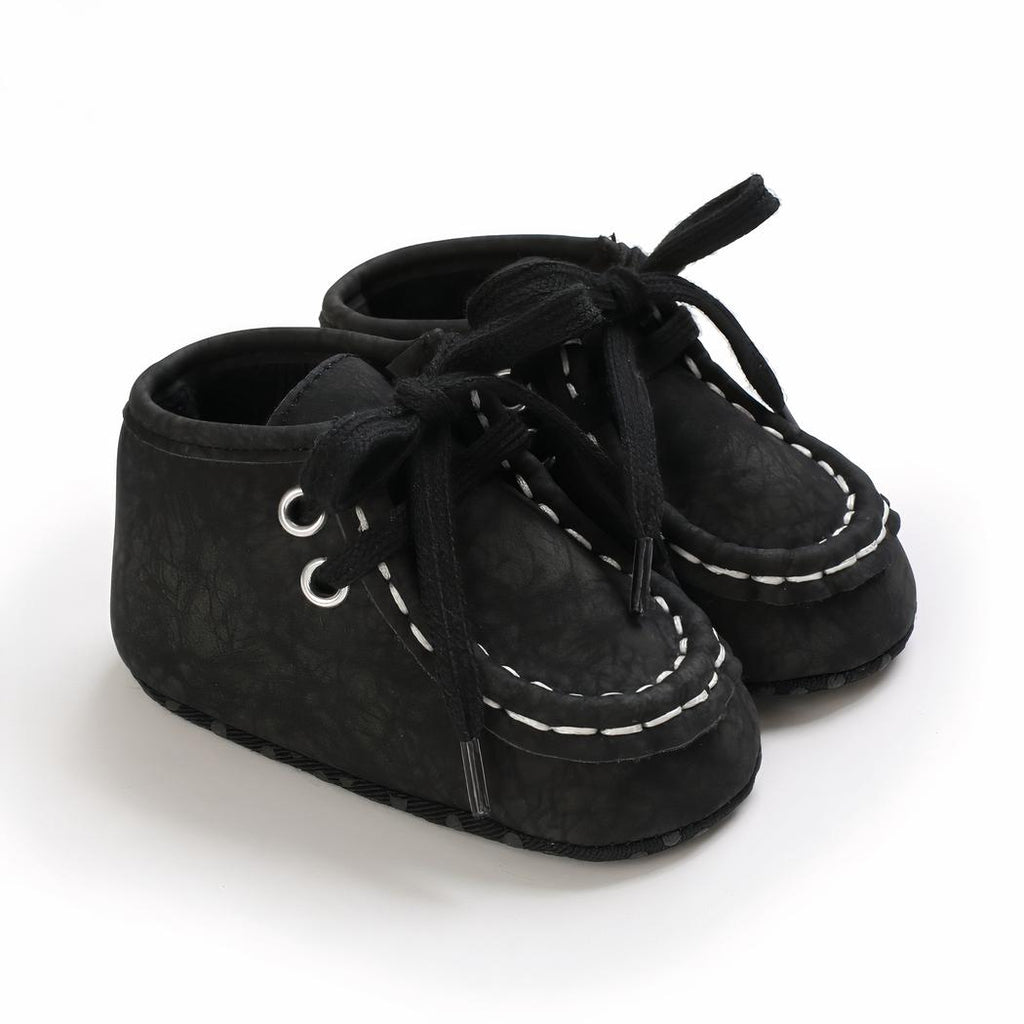 Mocassins montants à lacets en matière effet craquelé pour bébé garçon