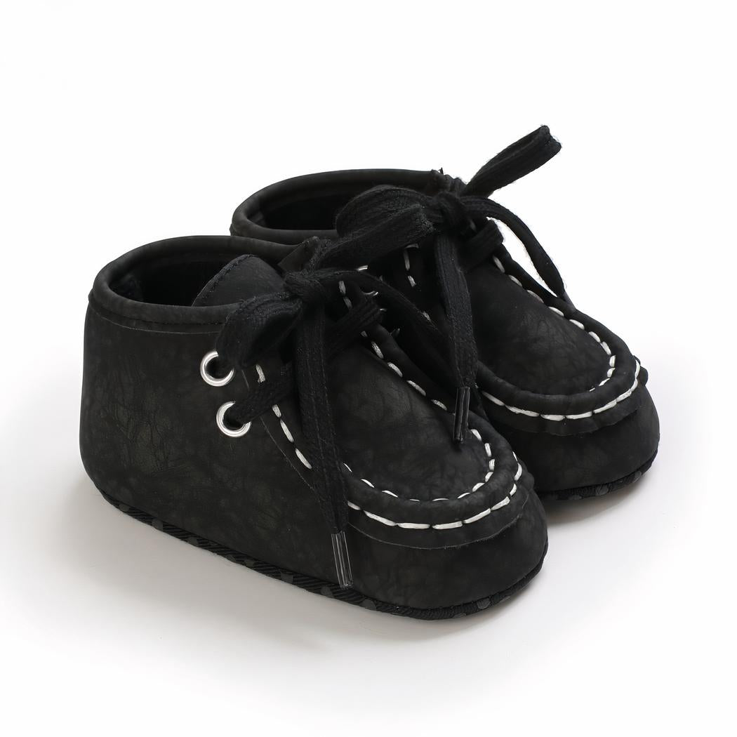 Mocassins montants à lacets en matière effet craquelé pour bébé garçon