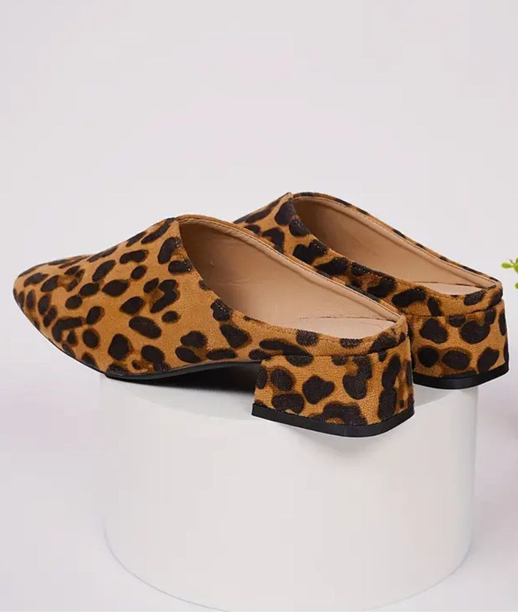 Mocassins Mules Sport En Toile Léopard Avec Semelle Épaisse