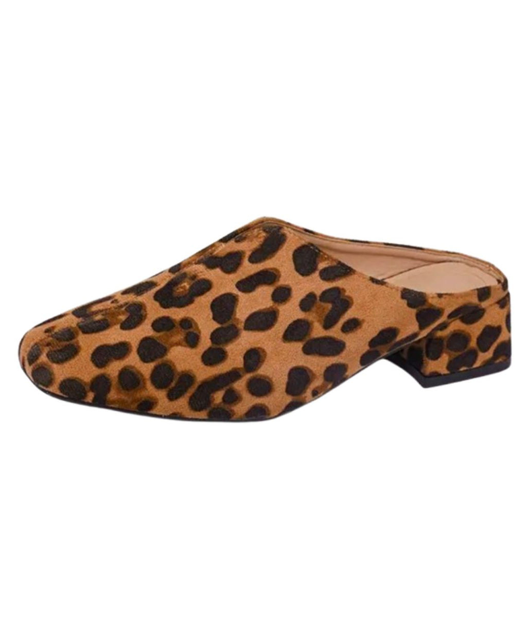 Mocassins Mules Sport En Toile Léopard Avec Semelle Épaisse