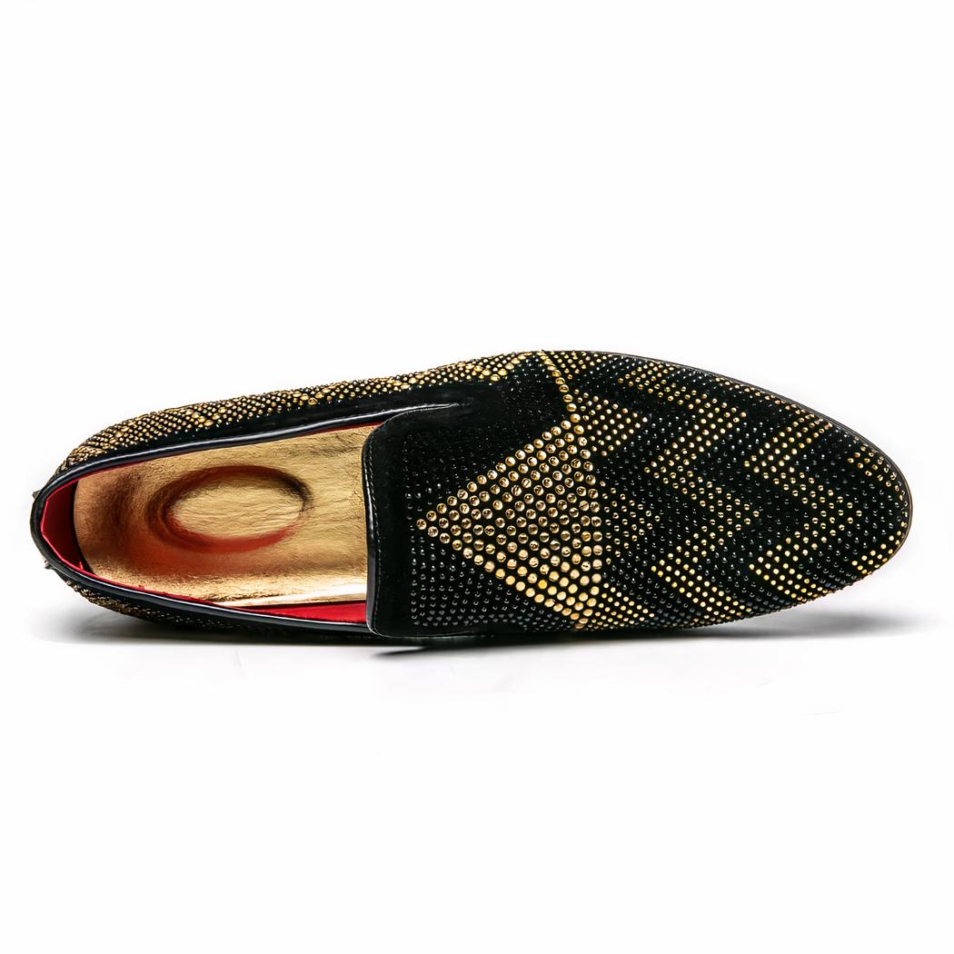 Mocassins noirs en strass dorés pour hommes