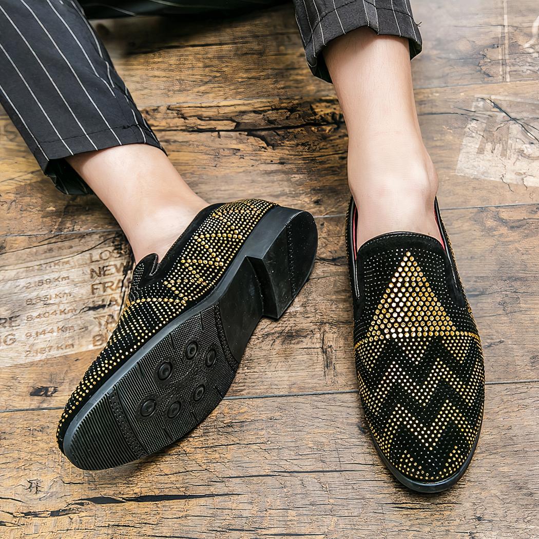Mocassins noirs en strass dorés pour hommes