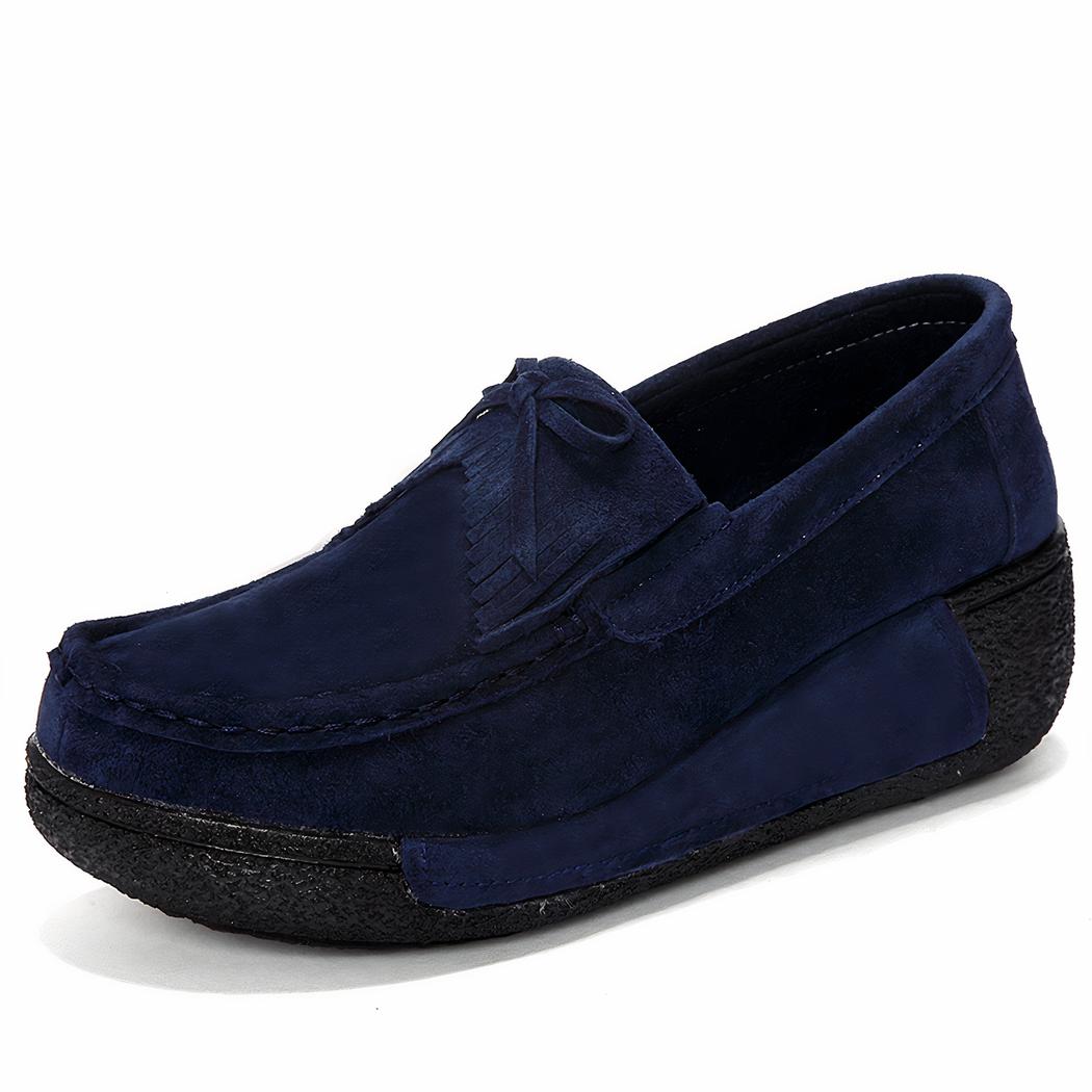 Mocassins compensés à franges en daim