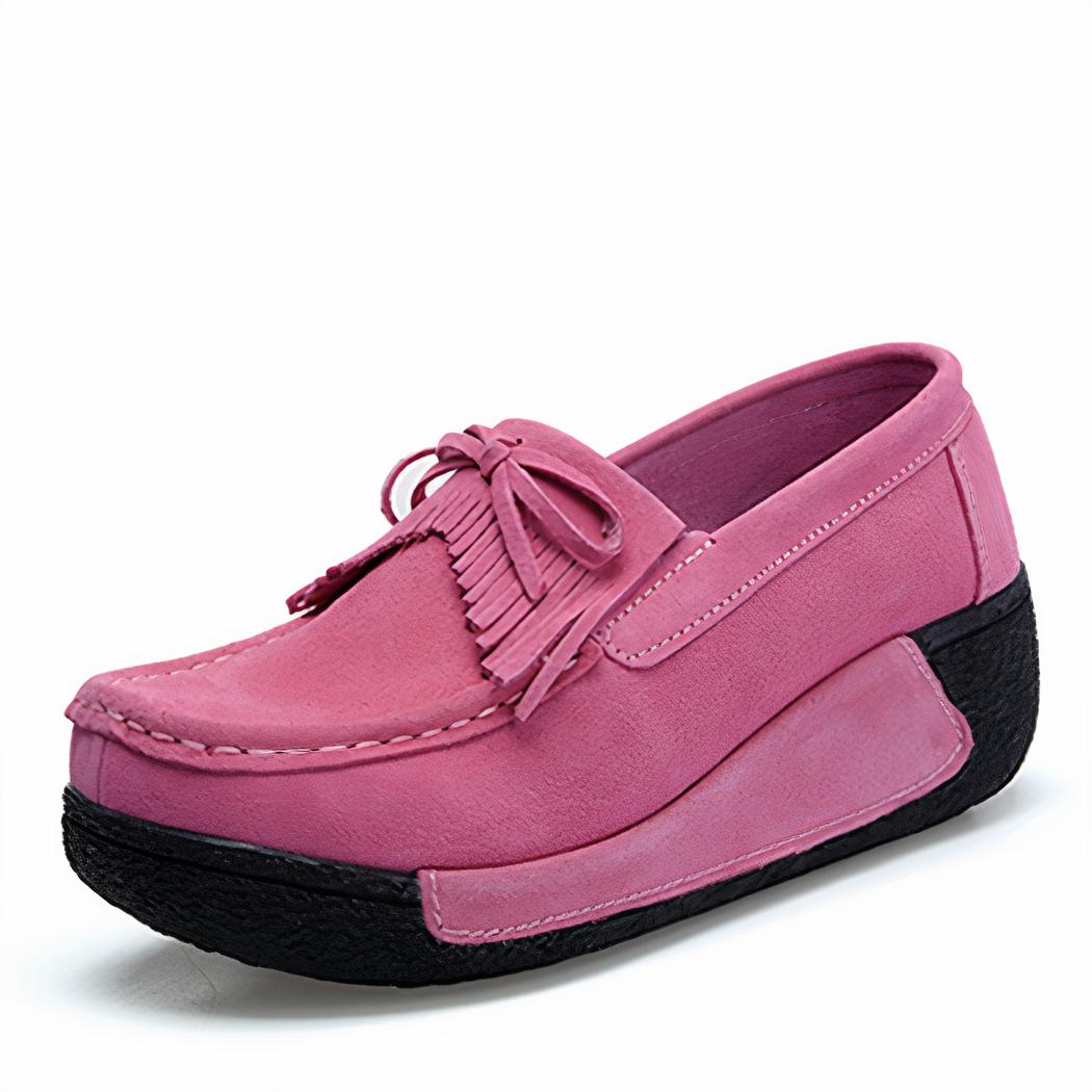 Mocassins compensés à franges en daim
