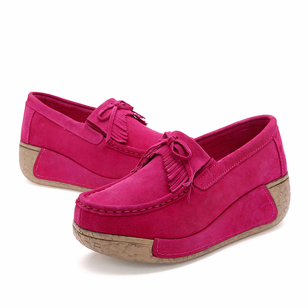 Mocassins compensés à franges en daim