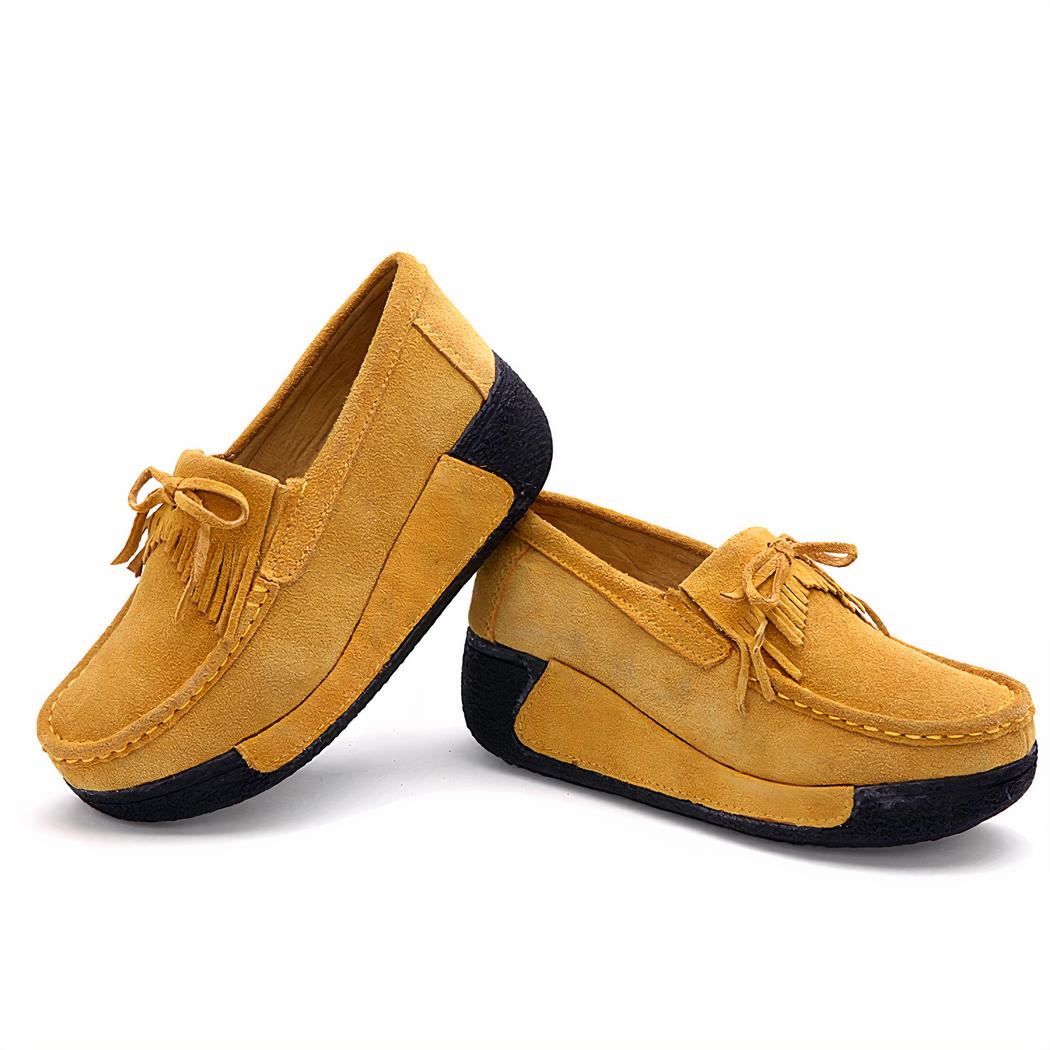 Mocassins compensés à franges en daim