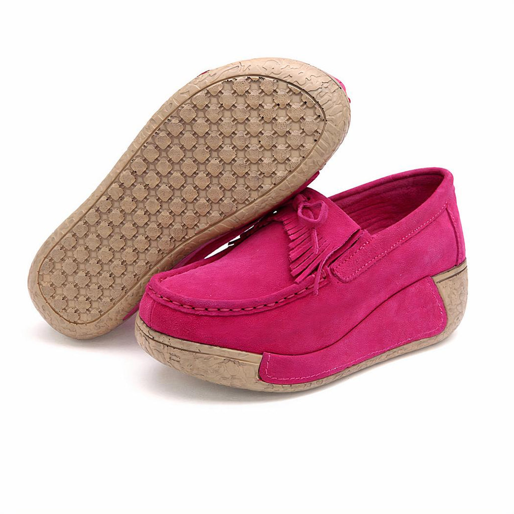 Mocassins compensés à franges en daim