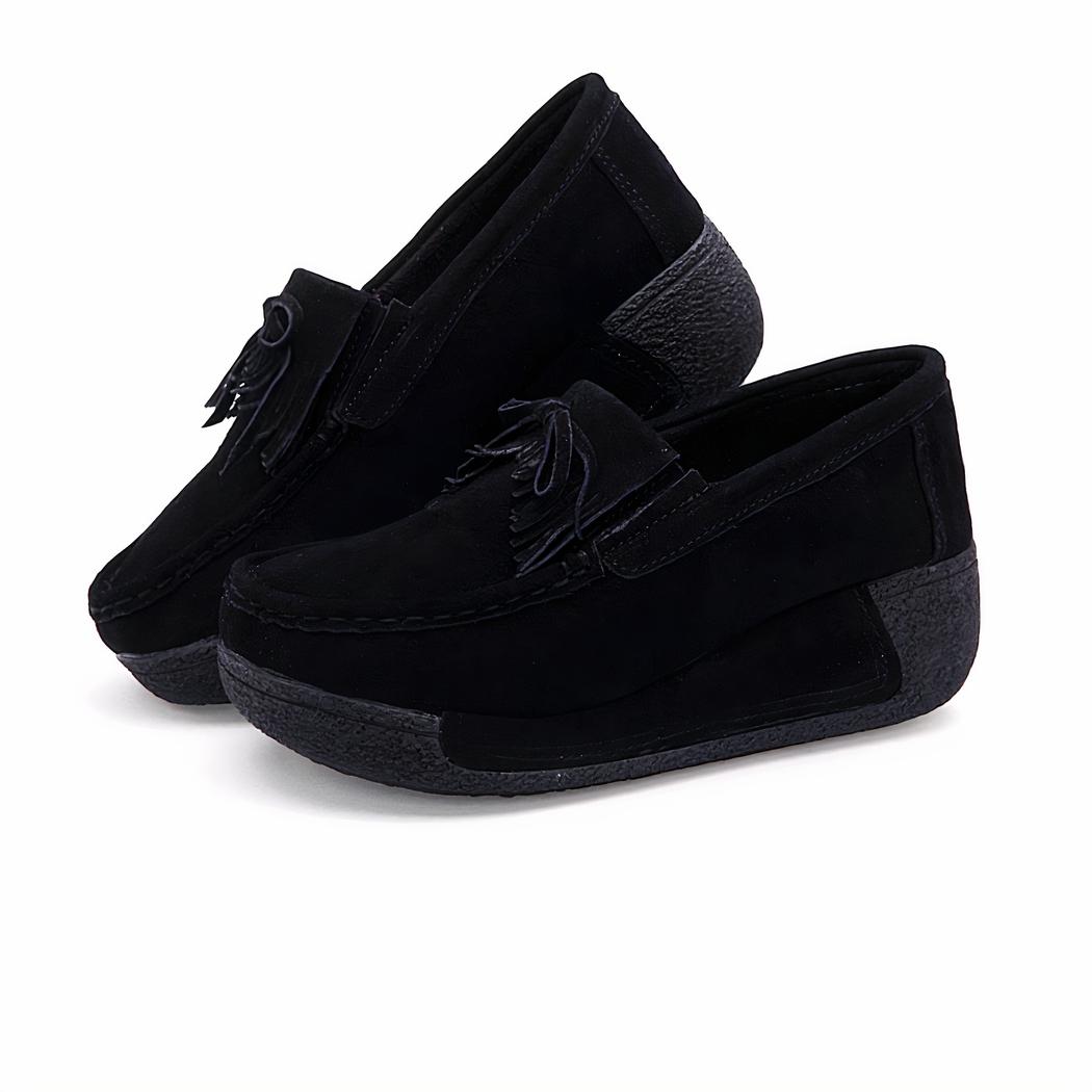 Mocassins compensés à franges en daim