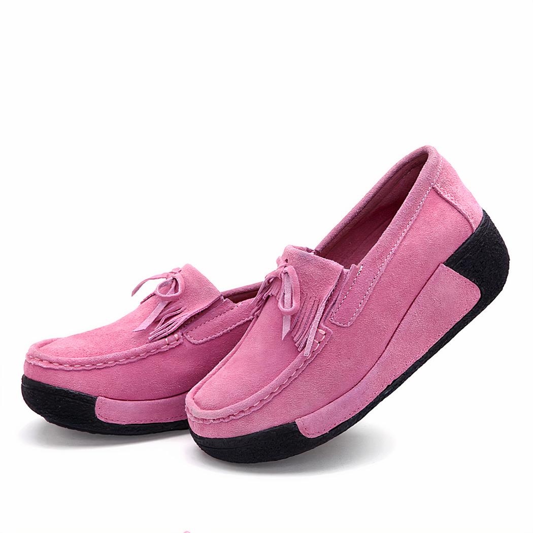 Mocassins compensés à franges en daim