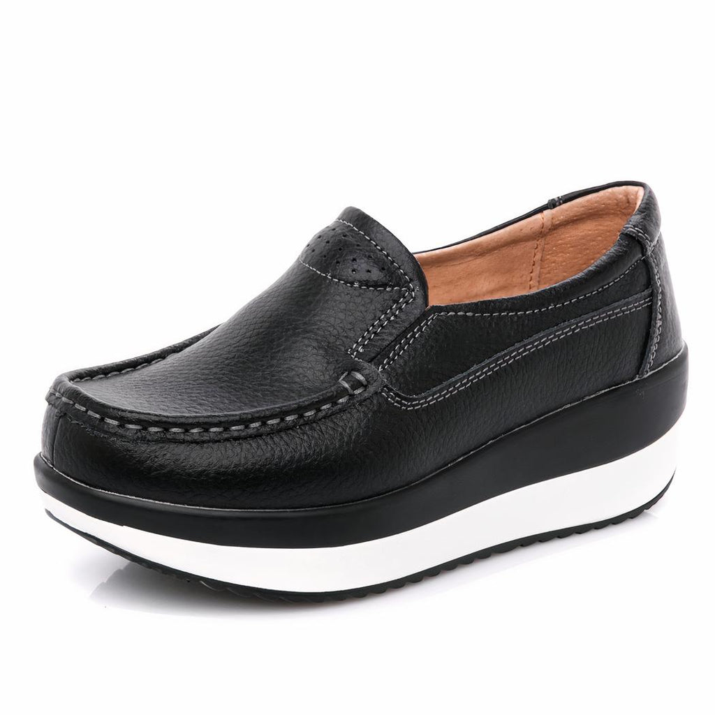 Mocassins orthopédiques à plateforme effet cuir