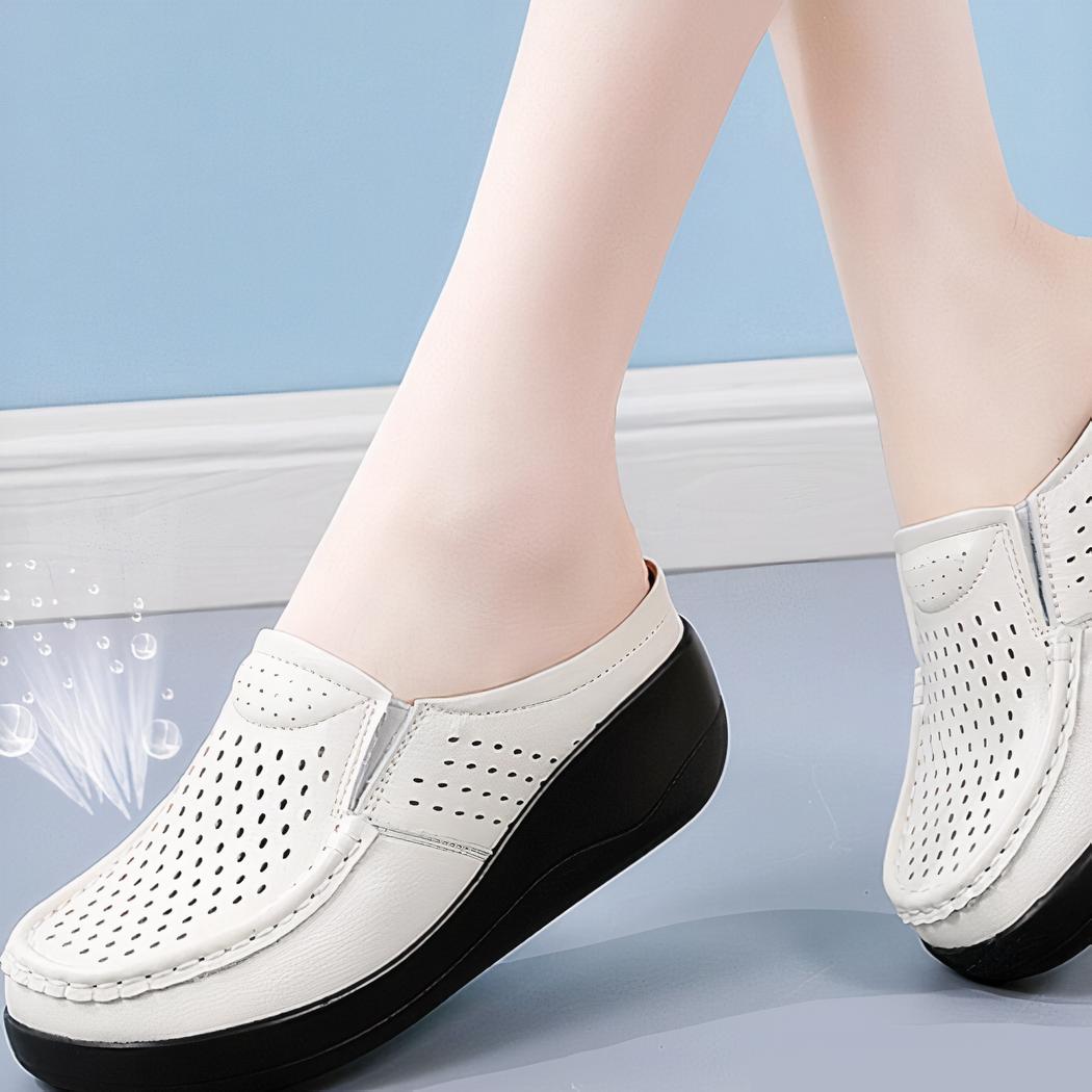Mocassins orthopédiques ouverts à semelles compensées pour femme