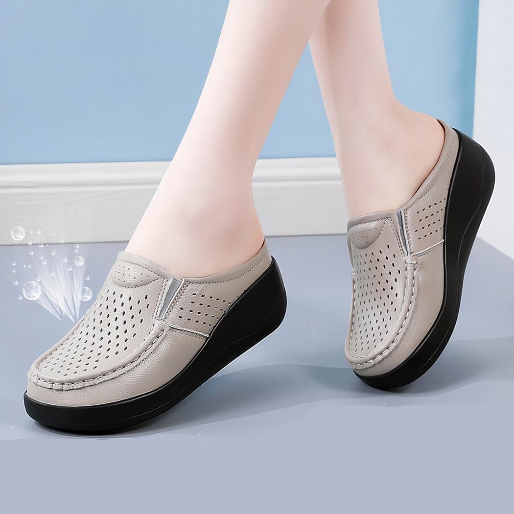Mocassins orthopédiques ouverts à semelles compensées pour femme