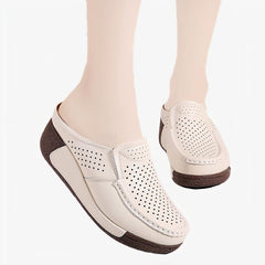 Mocassins ouverts à talons compensés pour femme, Beige