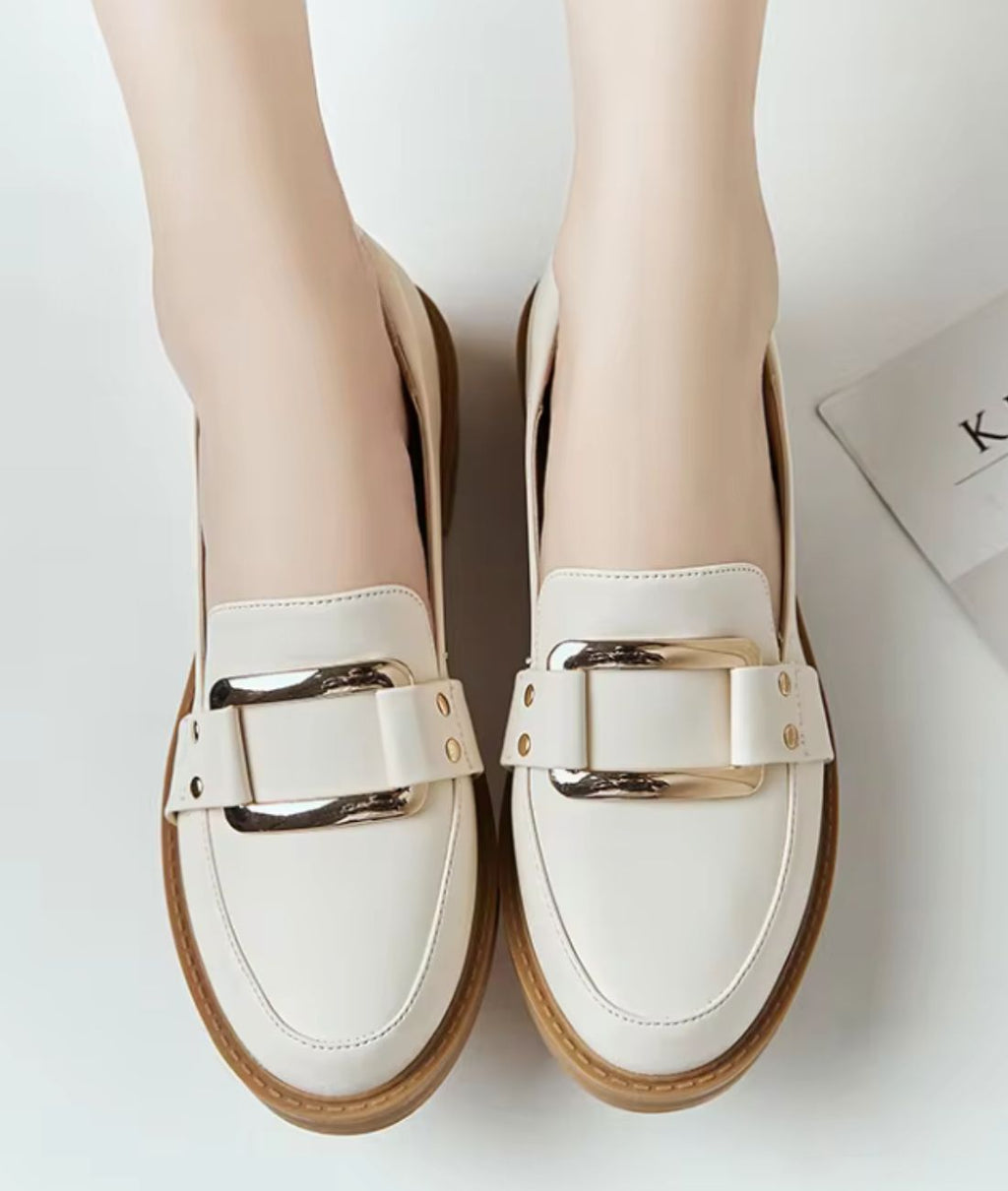 Mocassins À Plateforme En Cuir Beige Pour Femmes