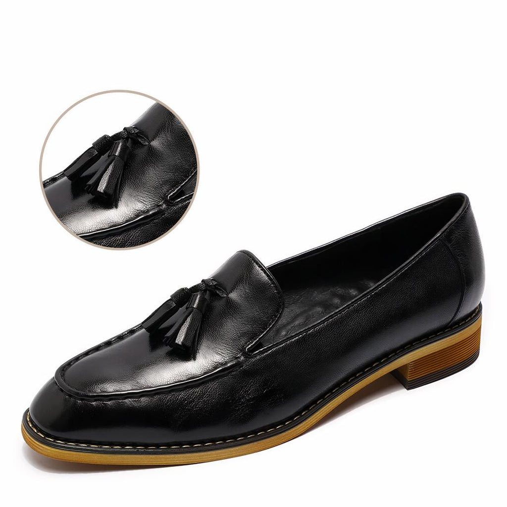 Mocassins plats à glands en cuir brillant véritable pour femme