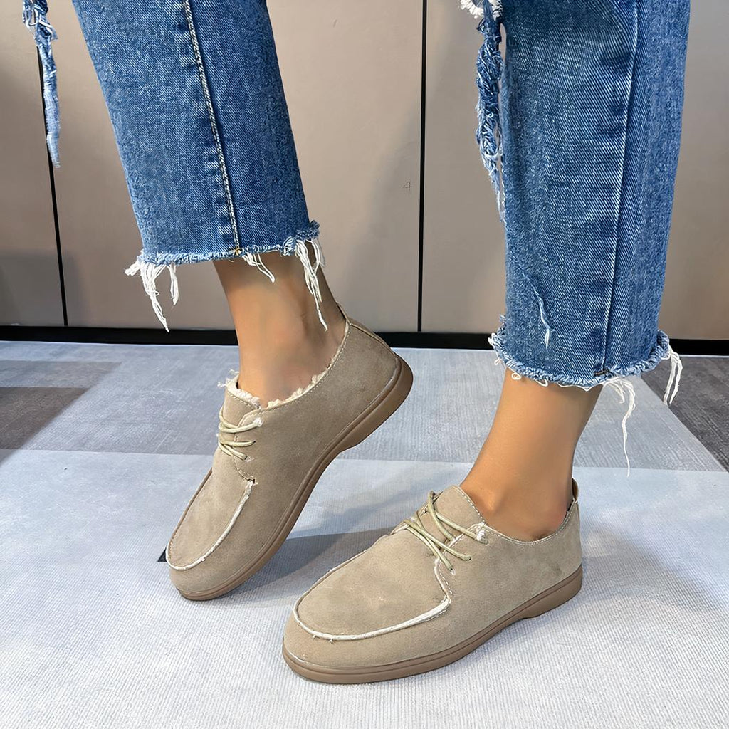 mocassin plat à lacets gris pour femme