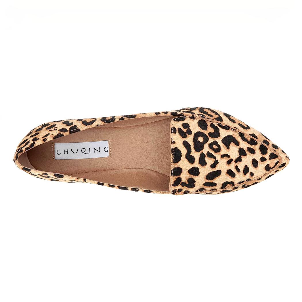 Mocassins pointus pour femmes velours imprimé léopard