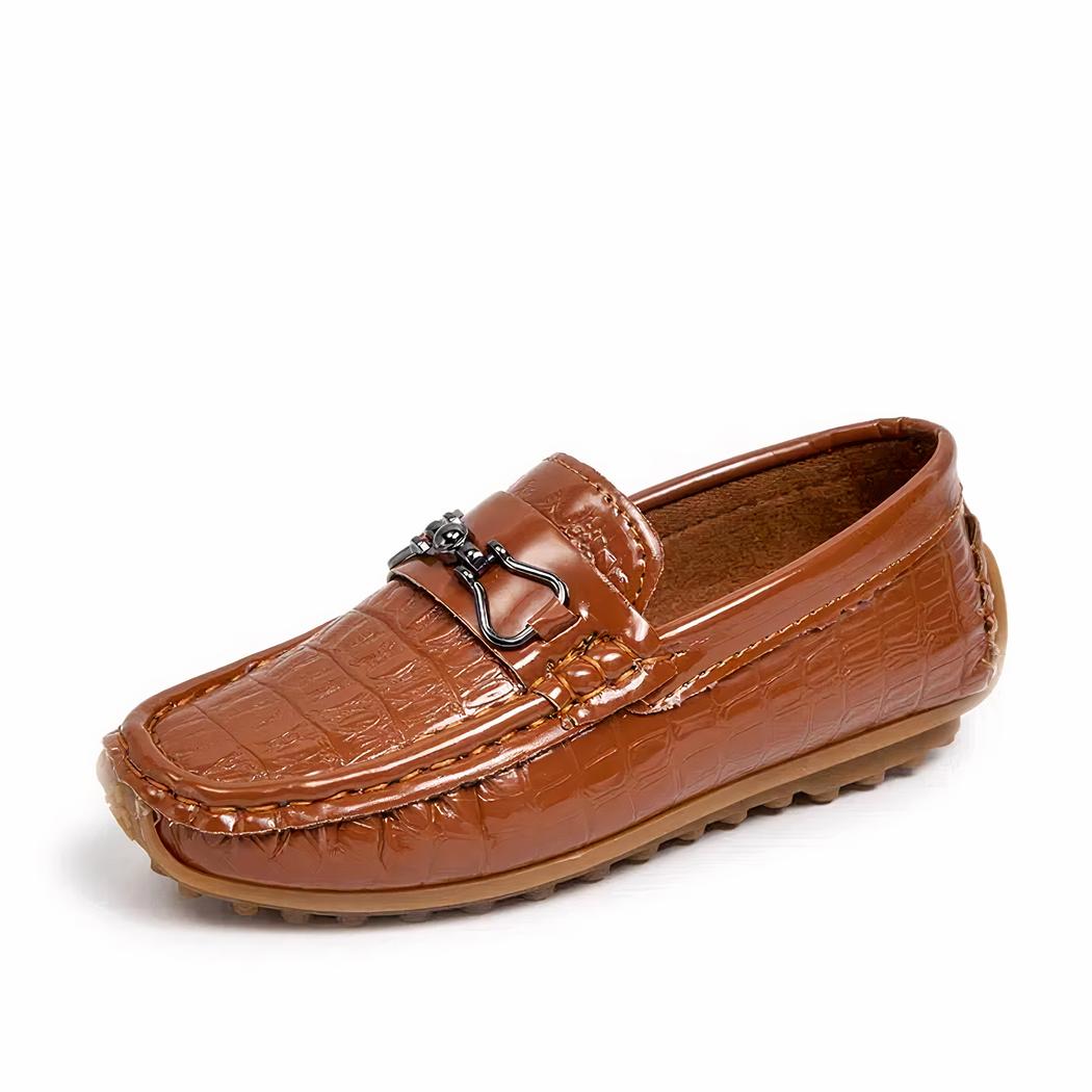 Mocassins polyvalents en cuir synthétique pour garçons avec un fond beige