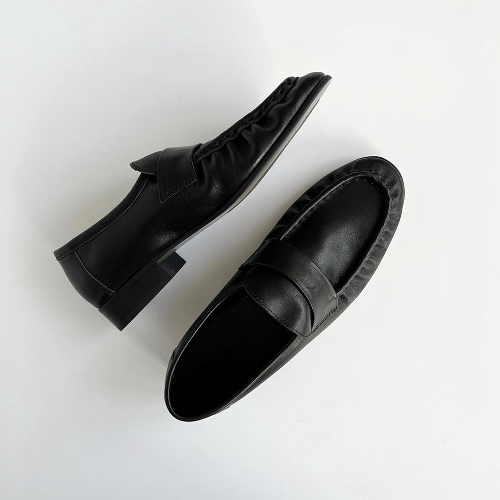 Mocassins rétro en cuir souple à talons carré pour femmes