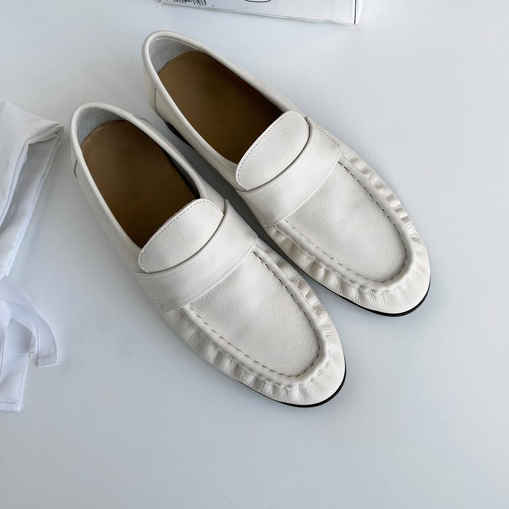 Mocassins rétro en cuir souple à talons carré pour femmes