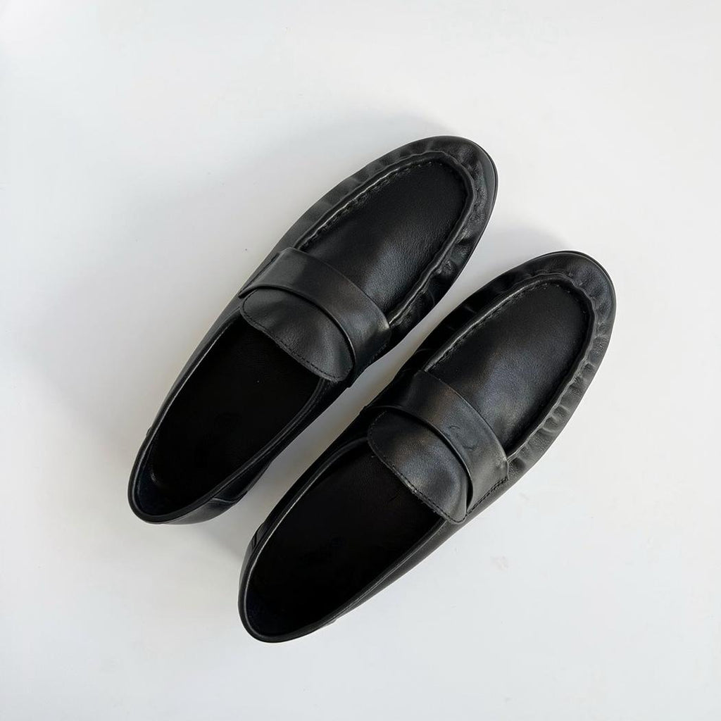 Mocassins rétro en cuir souple à talons carré pour femmes