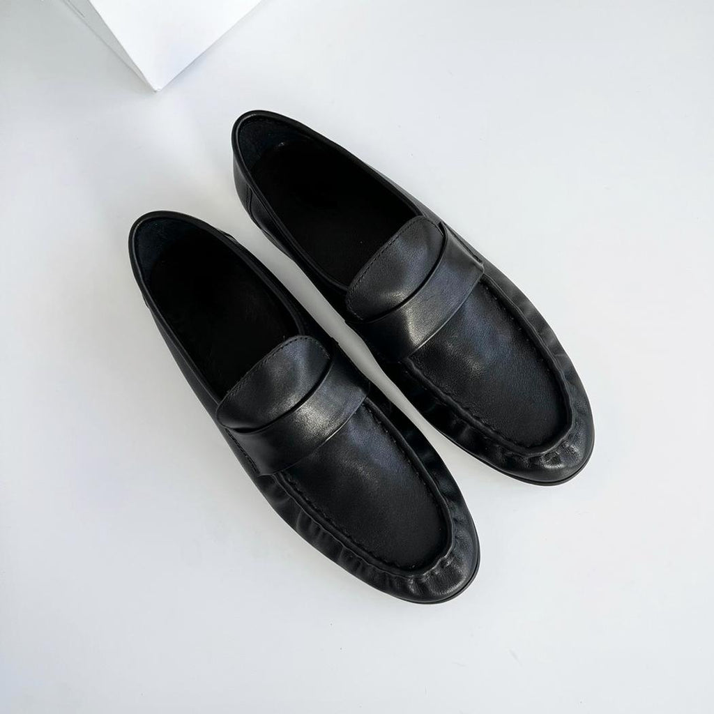 Mocassins rétro en cuir souple à talons carré pour femmes