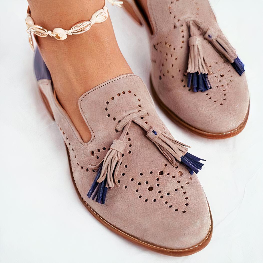 Mocassins rose et bleu à glands pour femme