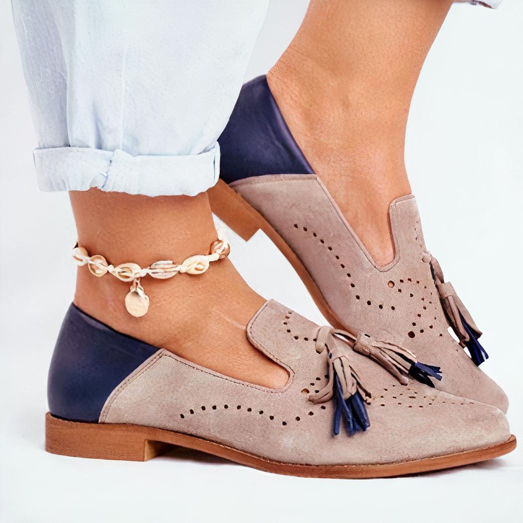 Mocassins rose et bleu à glands pour femme