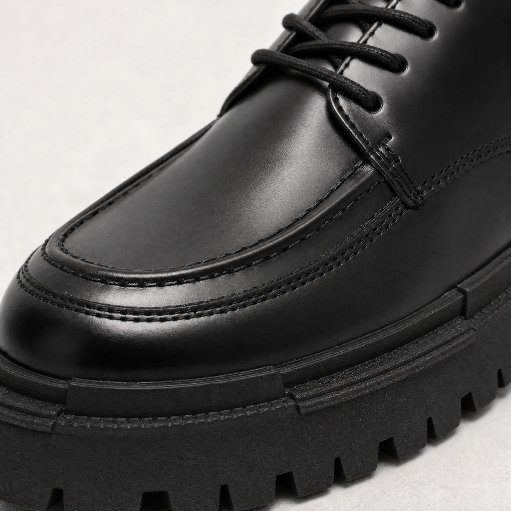 Mocassins semelle épaisse homme noirs à lacets style derby - Détail matière