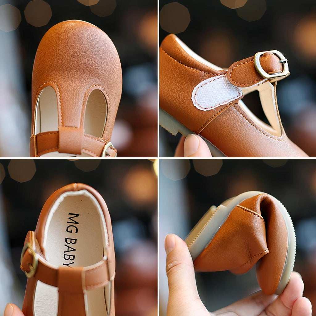 détails du mocassin marron en cuir