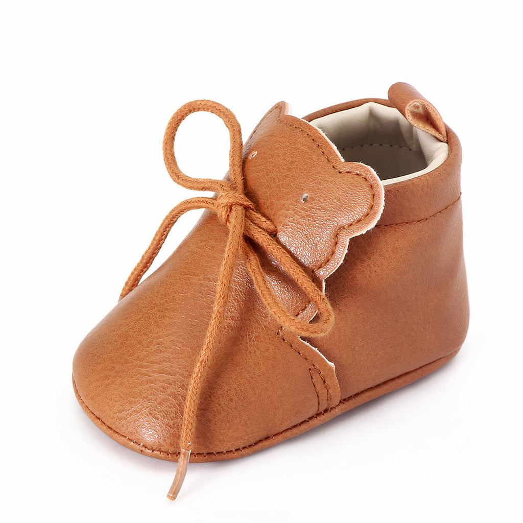 Mocassins souples à lacets languette en forme d'ourson pour bébé