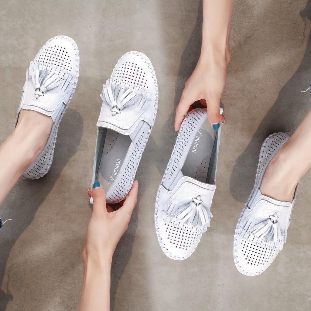 Mocassins souples ajourés à glands pour femme