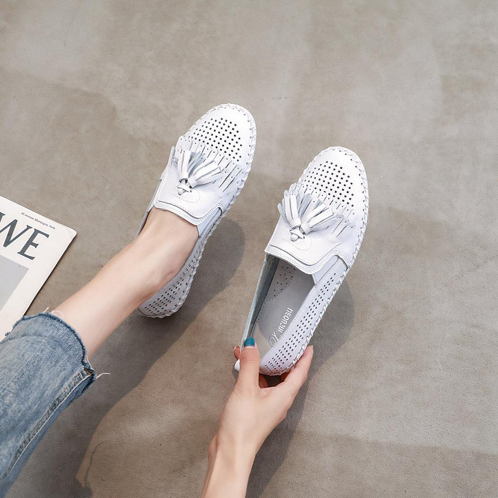 Mocassins souples ajourés à glands pour femme