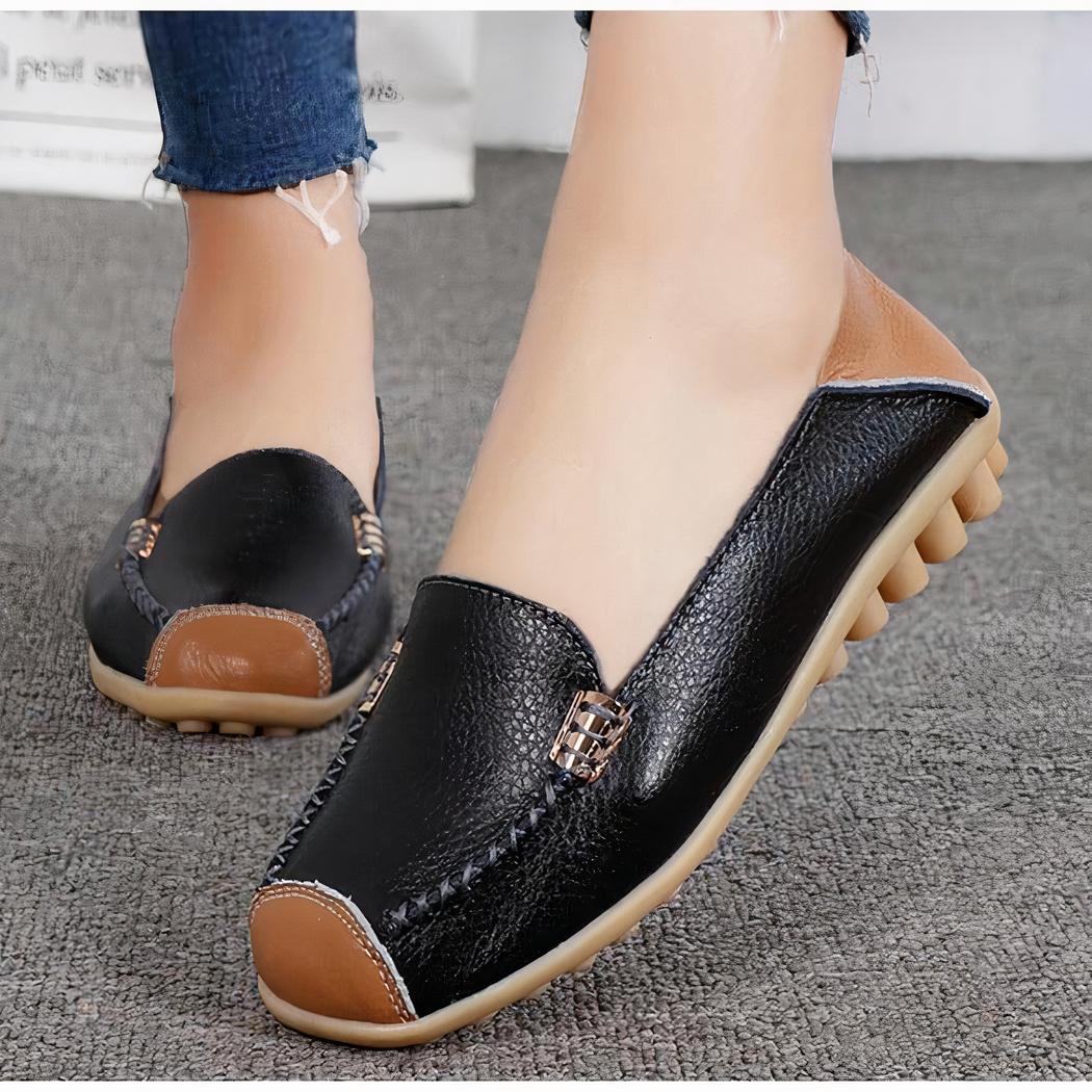 Mocassins souples bicolores effet cuir