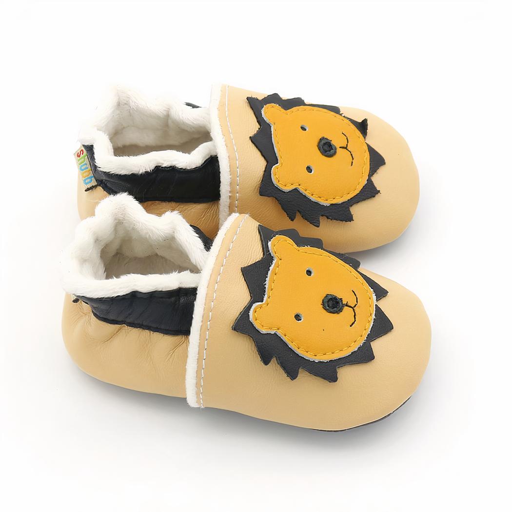 Mocassins souples effet cuir têtes d'animaux pour premier âge