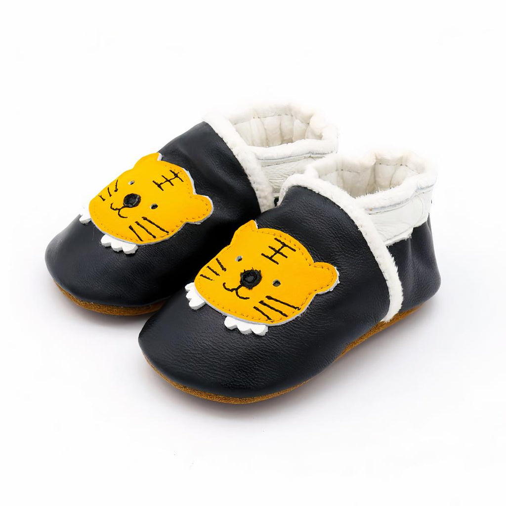 Mocassins souples effet cuir têtes d'animaux pour premier âge