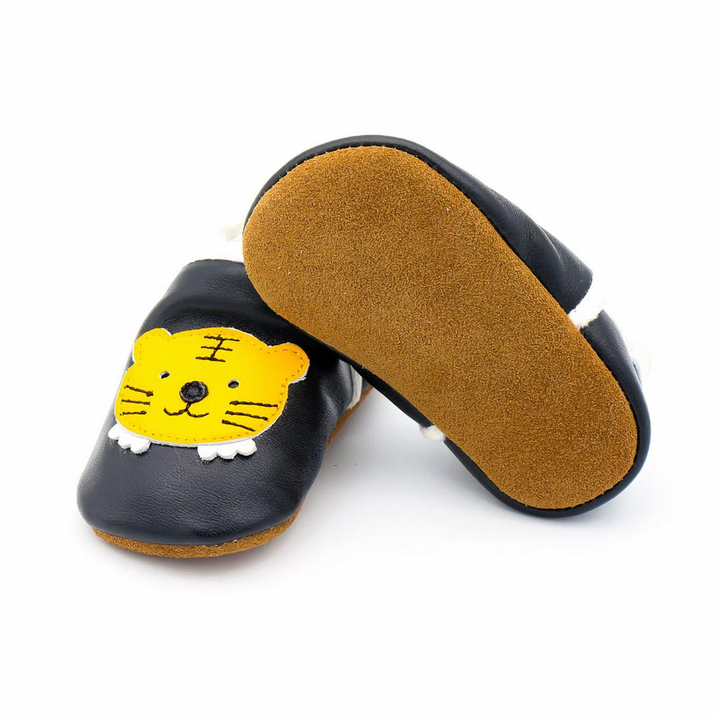 Mocassins souples effet cuir têtes d'animaux pour premier âge