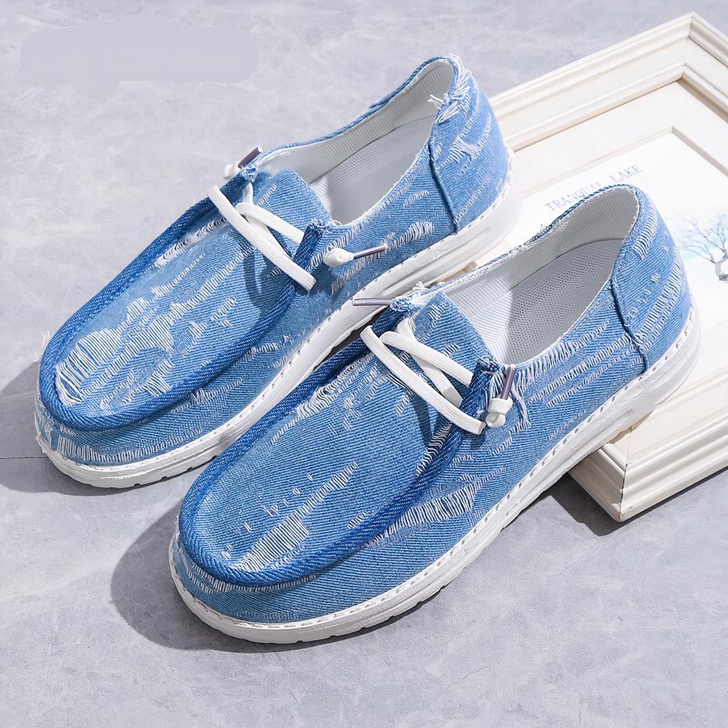 Mocassins souples style bateau en jean bleu pour femme