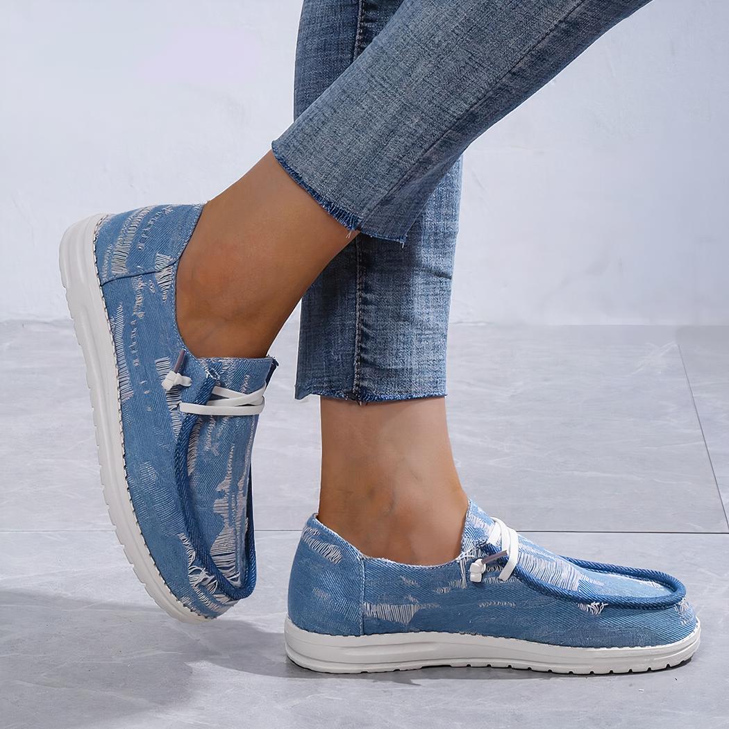 Mocassins souples style bateau en jean bleu pour femme