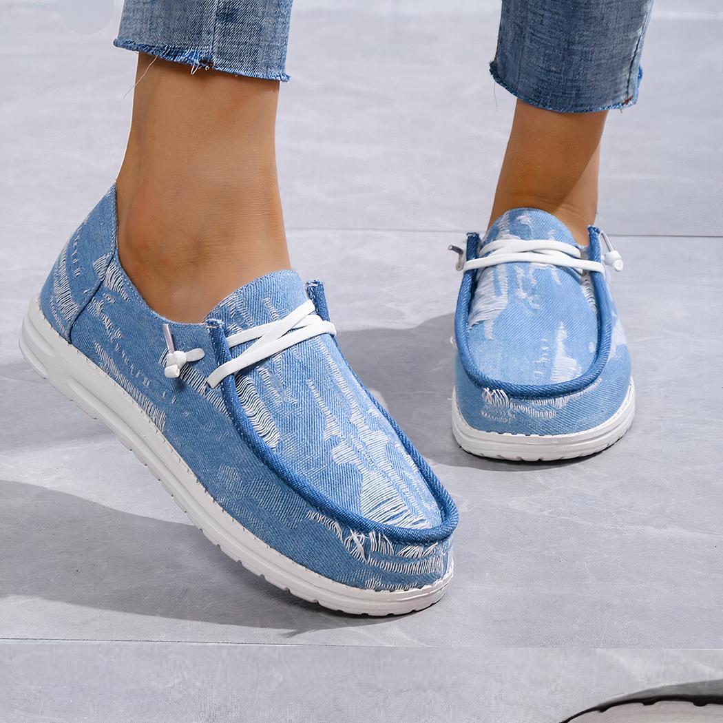 Mocassins souples style bateau en jean bleu pour femme