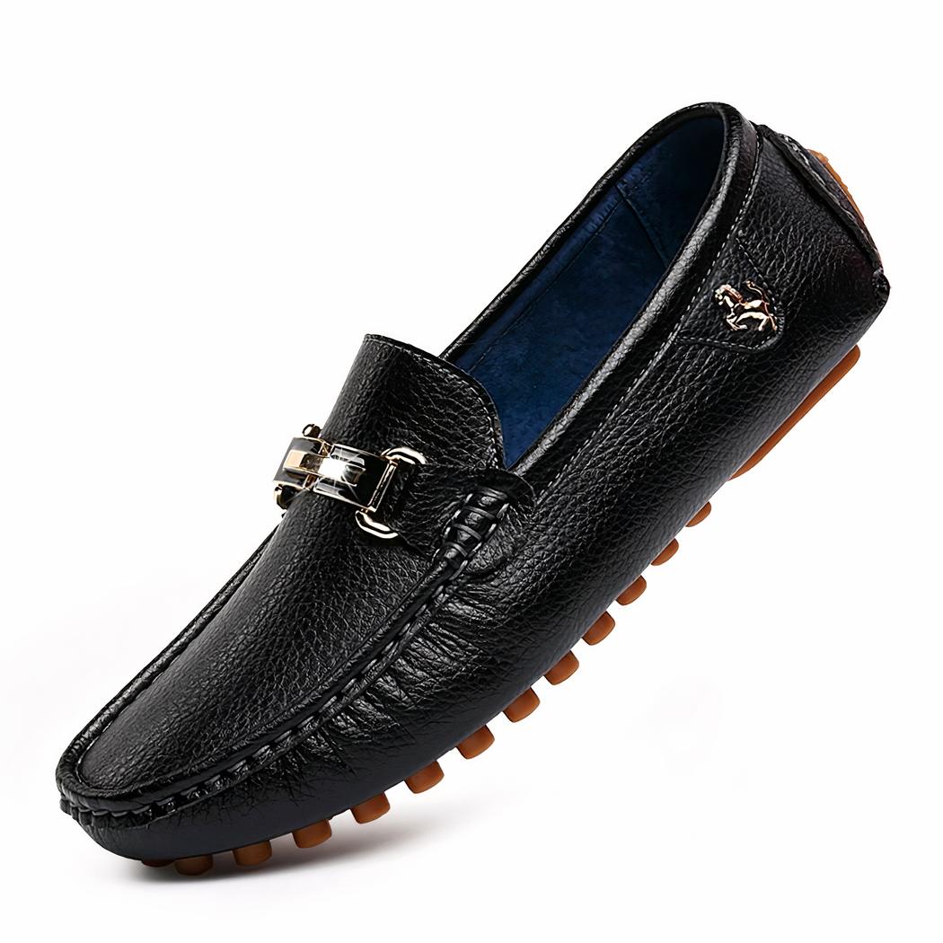 Mocassins souples effet cuir tendances avec boucle dorée pour homme